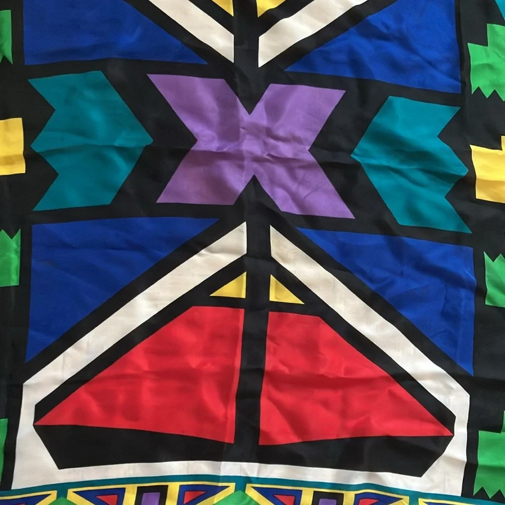 Vintage silk Oscar de la Renta Studio colorblock mod op art 80s 90s square scarf